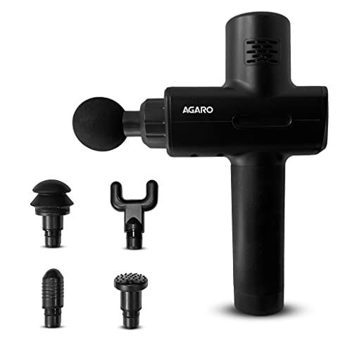 AGARO Polo Deep Tissue Percussion Massage Gun for muscle soreness & recovery, 6 Speeds & 5 Heads (Black)