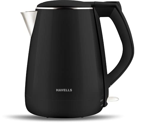 Havells Aqua Plus Electric Kettle 1.2 Litre, 1250 Watt | 304 Stainless Steel Inner Body | Cool Touch Body | Auto Shut-Off |Wider Mouth| 2 Year Warranty (Black)
