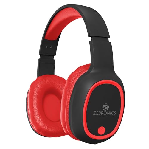 ZEBRONICS Thunder Bluetooth 5.3 Wireless Over Ear Headphones with 60H Backup, Gaming Mode, Dual Pairing, Enc, Aux, Micro Sd, Voice Assistant, Comfortable Earcups, Call Function (Red)