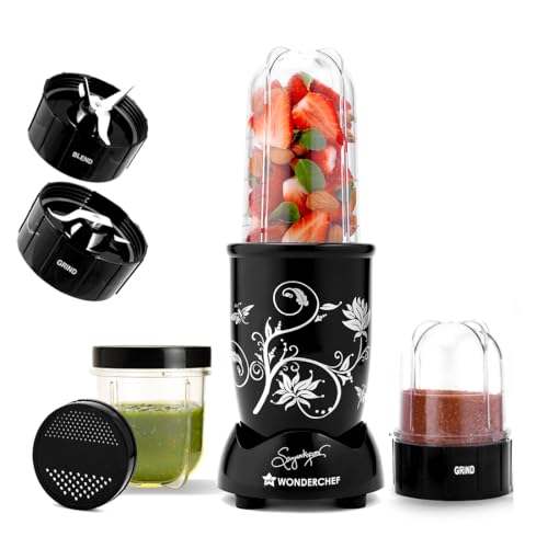 Wonderchef Nutri-blend 500W Mixer Grinder, 22000 RPM Motor, Smoothie Maker, Masala Grinder, Chutney Blender, 3 Unbreakable Jars, Recipe Book by Chef Sanjeev Kapoor, 2 Yr Warranty, Black