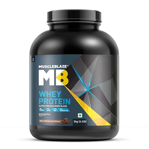 MuscleBlaze 100% Whey Protein, Ultra Premium Blend with Whey Protein Concentrate & Whey Protein Isolate, 25 g Protein per Scoop (Rich Milk Chocolate, 2 kg / 4.4 lb)